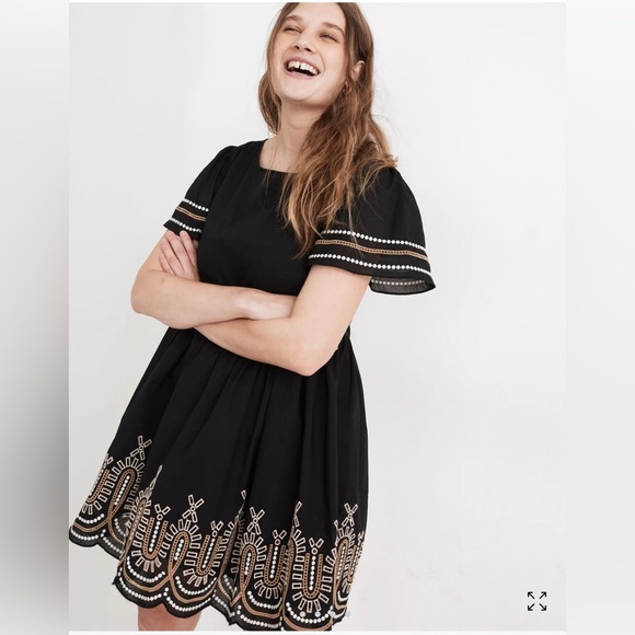 Madewell Black Embroidered Eyelet Puff-Sleeve Mini Dress Size S 🖤 - Picture 5 of 6